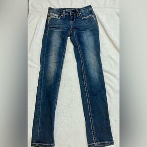 Grace in LA Bedazzled Y2k Blue Low Rise Skinny Jeans